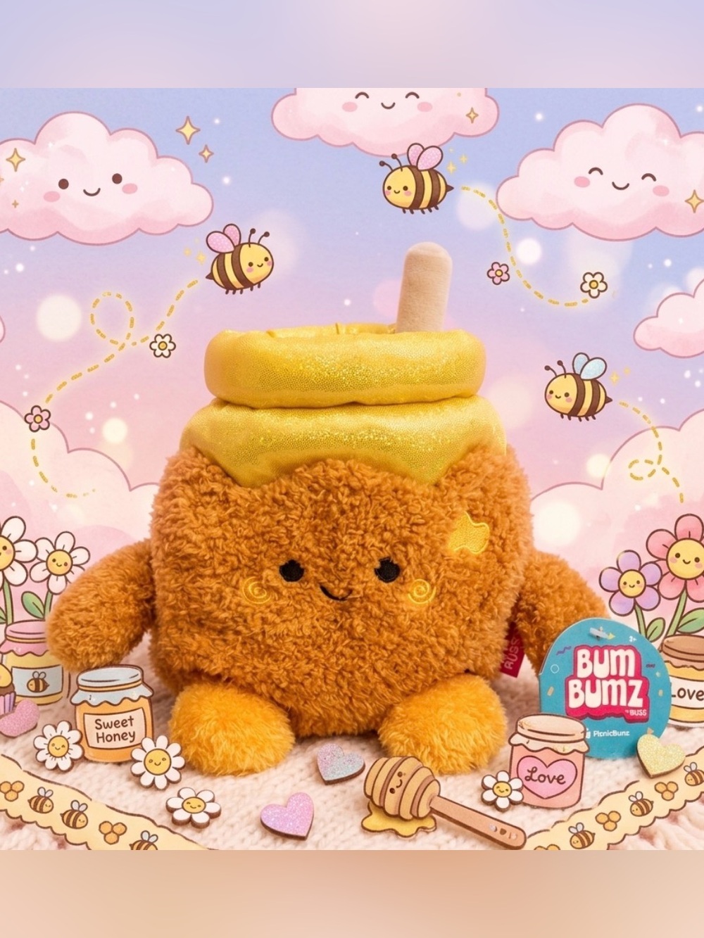 🍯 Bum Bumz Plush Honey Pot 🍯 - Yellow and Sparkly Top 7.5 inches